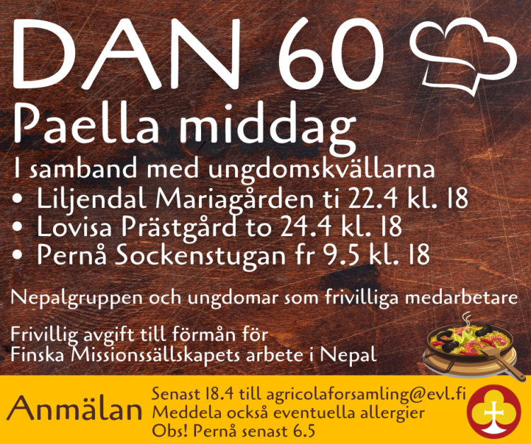 Paella för Missionen och Dan 60 Välkommen på paella fest