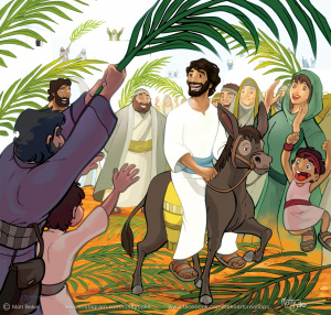 Jesus rider på åsnan in i Jerusalem
