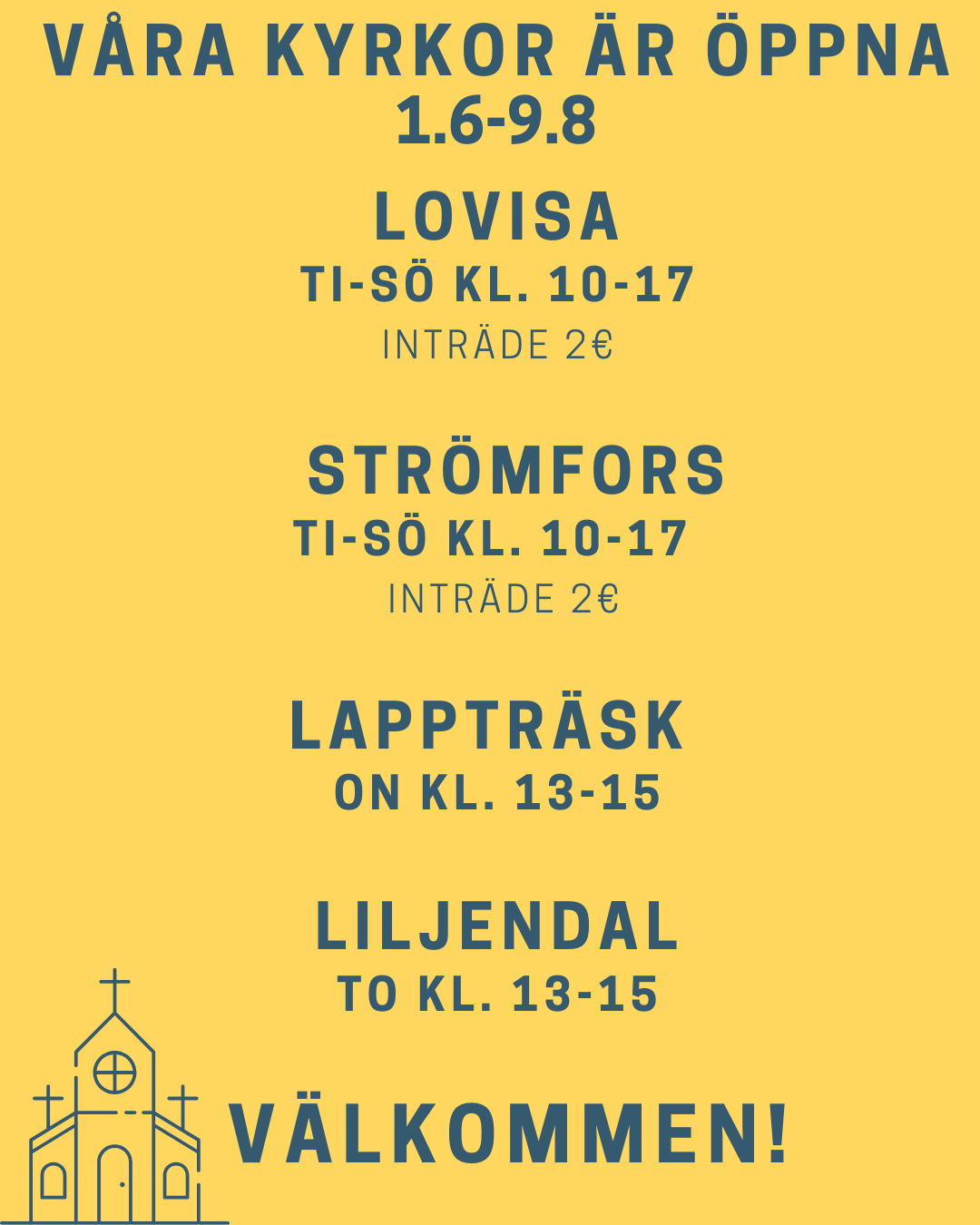 Kyrkornas öppethållning sommaren 2026